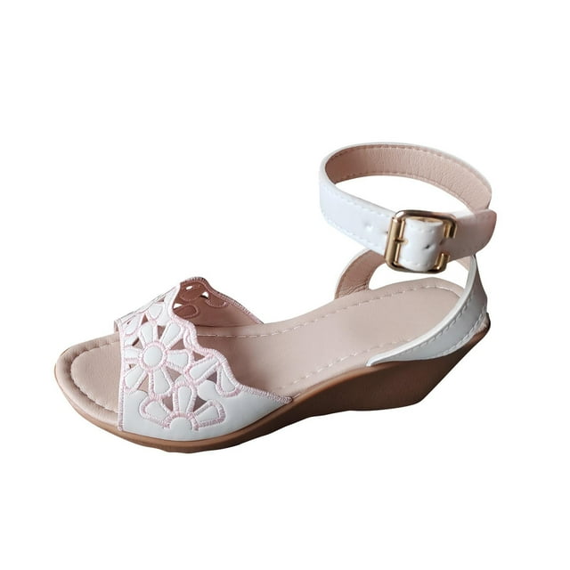CHGBMOK Womens Sandals Embroidered Floral - Design Ankle - Strap Women's Wedge Sandals Sizes 36-43