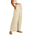 thumbnail image 4 of Resicozy Linen Pants Women Summer Lounge Beach Vacation Palazzo Trousers Travel Pant Comfy Plus Size Clothes with Pockets Beige XL, 4 of 6
