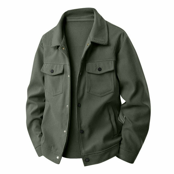 WTOBBY Men's Solid Color Retro Workwear Jacket, Casual Versatile Lapel Top, Trendy Outdoor Coat for Street Fashion and Daily Use,Army Green L