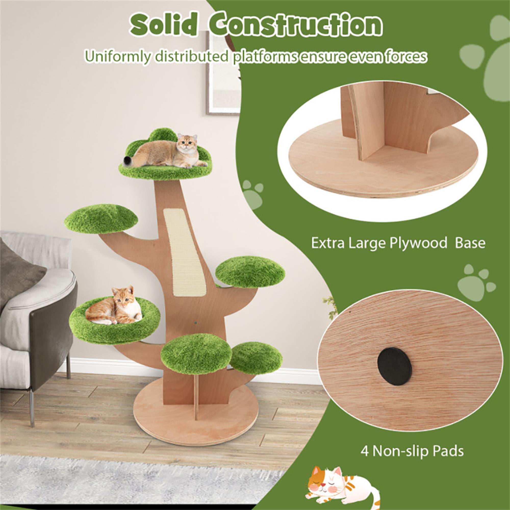 resenkos 50" Cat Tree Creative Pine Shape Cat Tower Cat Apartment with Sisal Scratching Board, Rest Platform, Green