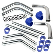 Universal turbo intercooler aluminum piping kit 2.5 inch 8 pieces pipe silicone coupler hose stainless steel t-bolt clamps