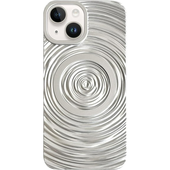 Magnetic Case for iPhone 13/14 Compatible with MagSafe, Shiny Wavy Water Ripple Design, Cute Silver Soft TPU Shockproof Phone Cover