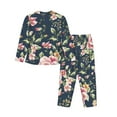 thumbnail image 2 of Junzan Vintage Floral Print Womens Pajama Sets,Long Sleeve Button Down For Women Pjs 2 Piece, 2 of 9