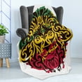 thumbnail image 4 of Rasta Soft Flannel Fleece Throw Blanket, Ethiopian Culture Wild Lion Head Grunge Style Flag Colors, Cozy Plush for Indoor and Outdoor Use, 50" x 60", Marigold Brown, by Ambesonne, 4 of 5
