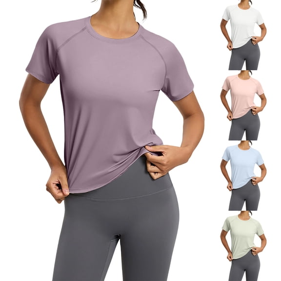 Workout Tops for Women Breathable Loose Fit Yoga T Shirts Short Sleeve Running Gym Athletic Tee Top White
