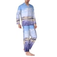 thumbnail image 2 of Susaid Lavender Fields Under Blue Sky Print Men's Long Sleeve Pajama Set, Two-Piece Button-Down Loungewear PJs Set, Comfortable Sleepwear for Relaxation-Large, 2 of 7
