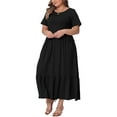 thumbnail image 4 of Agnes Orinda Women's Plus Size Dresses Short Sleeves Crew Neck Basic Swing Summer Maxi Shirt Dress 1X Black, 4 of 5