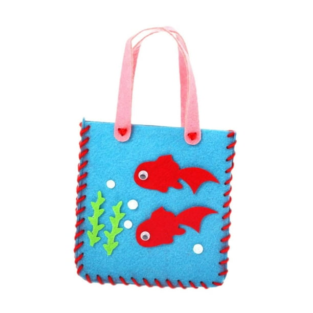 Kit de costura DIY, bolsa de suministros para hacer bolsas, fieltro artesanal, Material para bolsos, manualidades de costura para niños de guardería y Azul