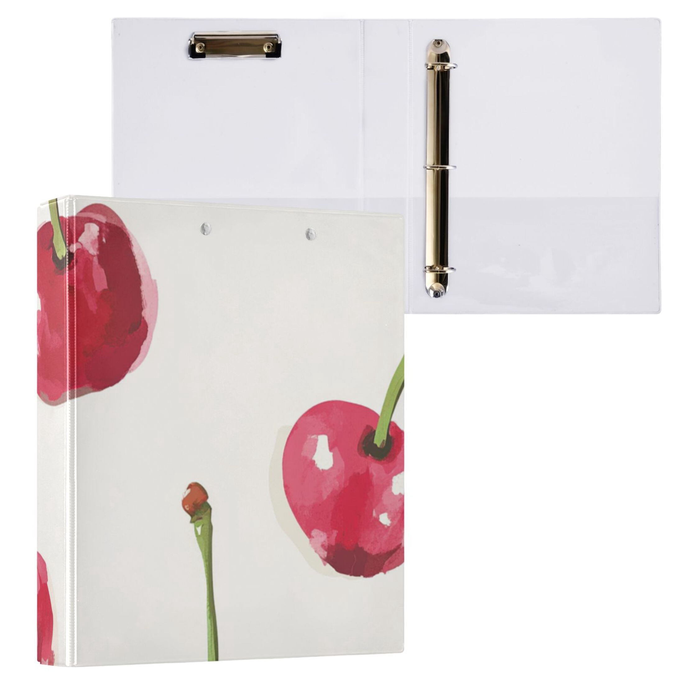 Cute Cherrys 3 Ring Binders 1.5 inch Hardcover File Folders with Interior Pockets A4 Size Organizer for School Office Hospital