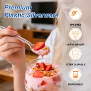 BYSNOW 360 Pack Plastic Silverware, Disposable Cutlery, 150 Forks 150 Spoons 60 Knives, BPA Free Heat Resistant Disposable Silverware, Clear Utensils for Party