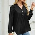 thumbnail image 7 of Hfiengba Women's Long Sleeve Blouses V Neck Button down Cowboy Tops Casual Loose Fit Solid Color Shirts (M, Black), 7 of 7