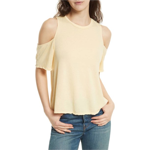 Free People - Camiseta básica Taurus Cold Shoulders para mujer, amarillo, mediano Free People Camiseta básica