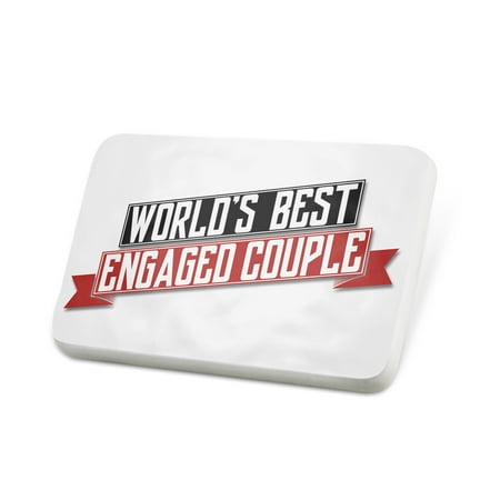 Porcelein Pin Worlds Best Engaged Couple Lapel Badge –
