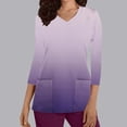 thumbnail image 2 of Dasayo V-Neck Women Tops Scrub Purple Nursing 3/4 Sleeve Tops Gradient Color Uniform Tunic Shirts Womens Tshirts XXXL, 2 of 4
