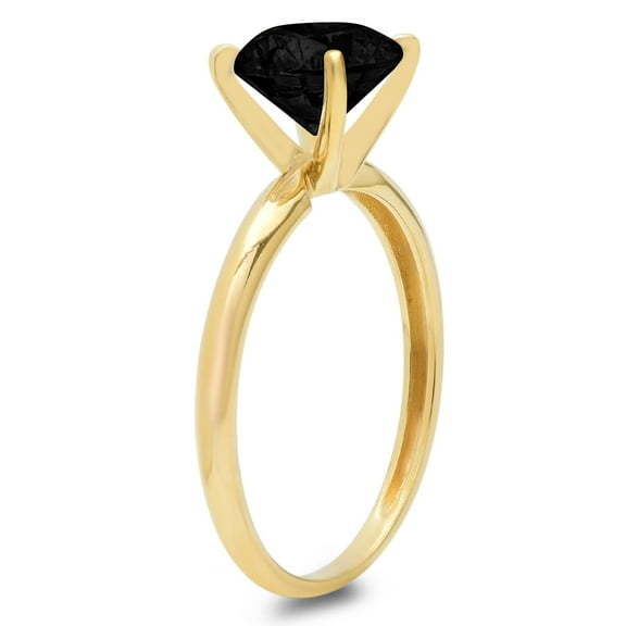 1.5 ct Round Cut Natural Onyx Solitaire Engagement Ring for Women in 18K Yellow Gold