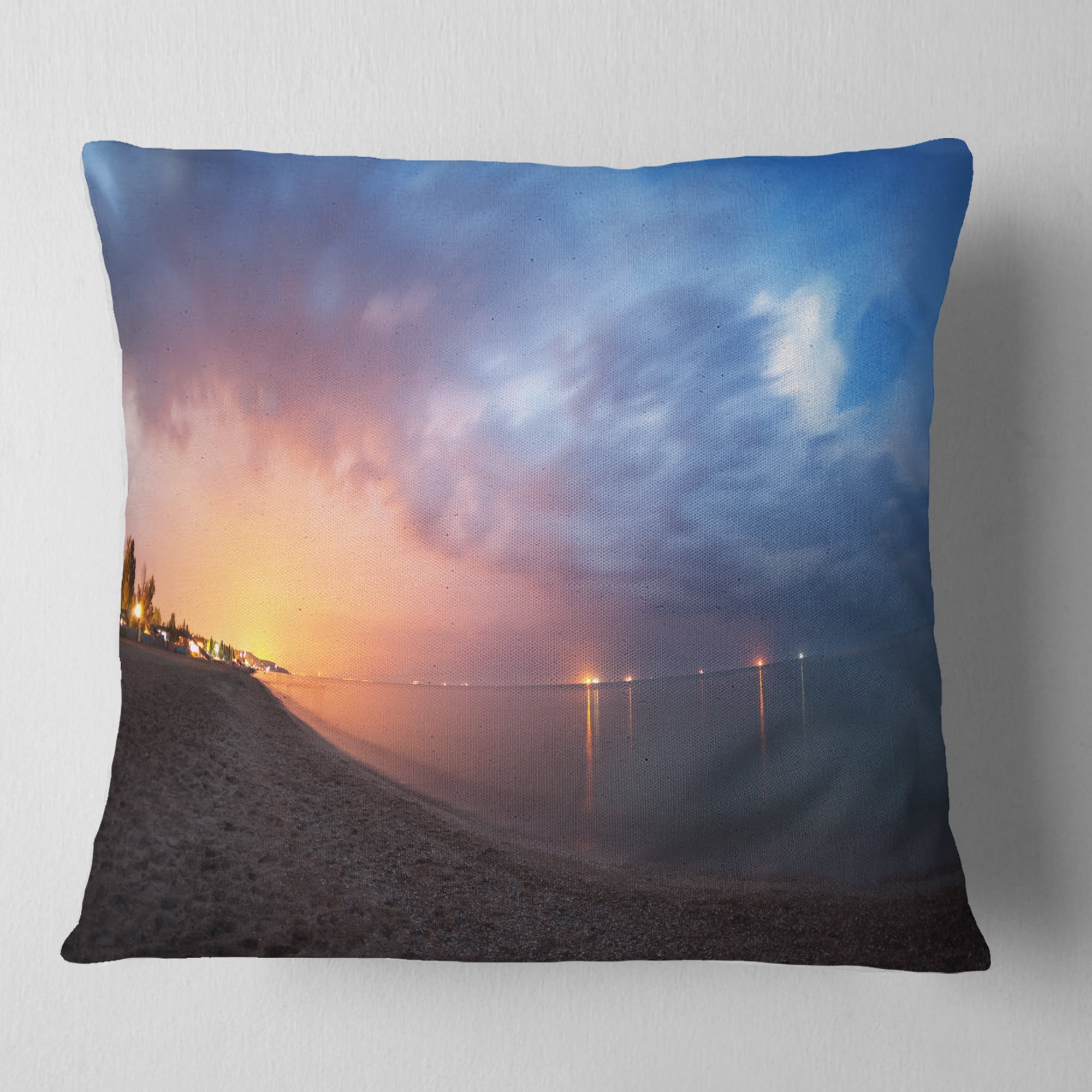 Designart Summer Night with Blue Sky - Skyline Photography Throw Pillow - 18x18