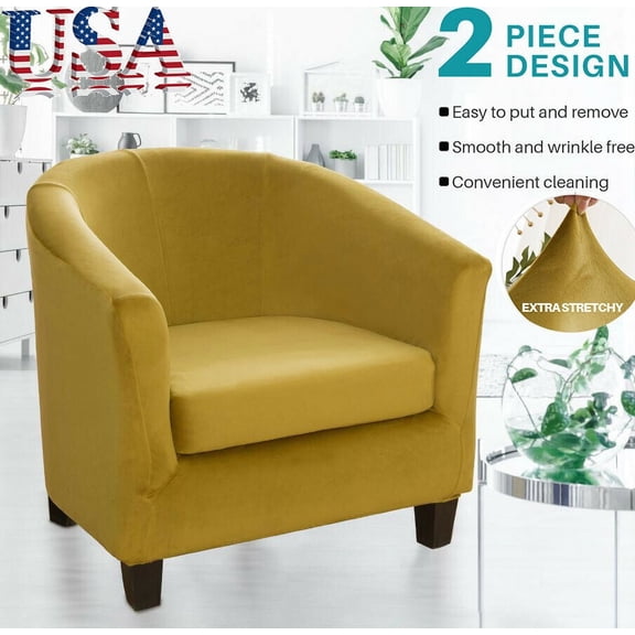 SHANNA Club Chair Slipcover with Cushion Cover, Stretch Removable 2-Piece Tub Chair Cover Armchair Cover, Spandex Velvet Sofa Cover Furniture Protector for Living Room Arm Chair Couch Cover