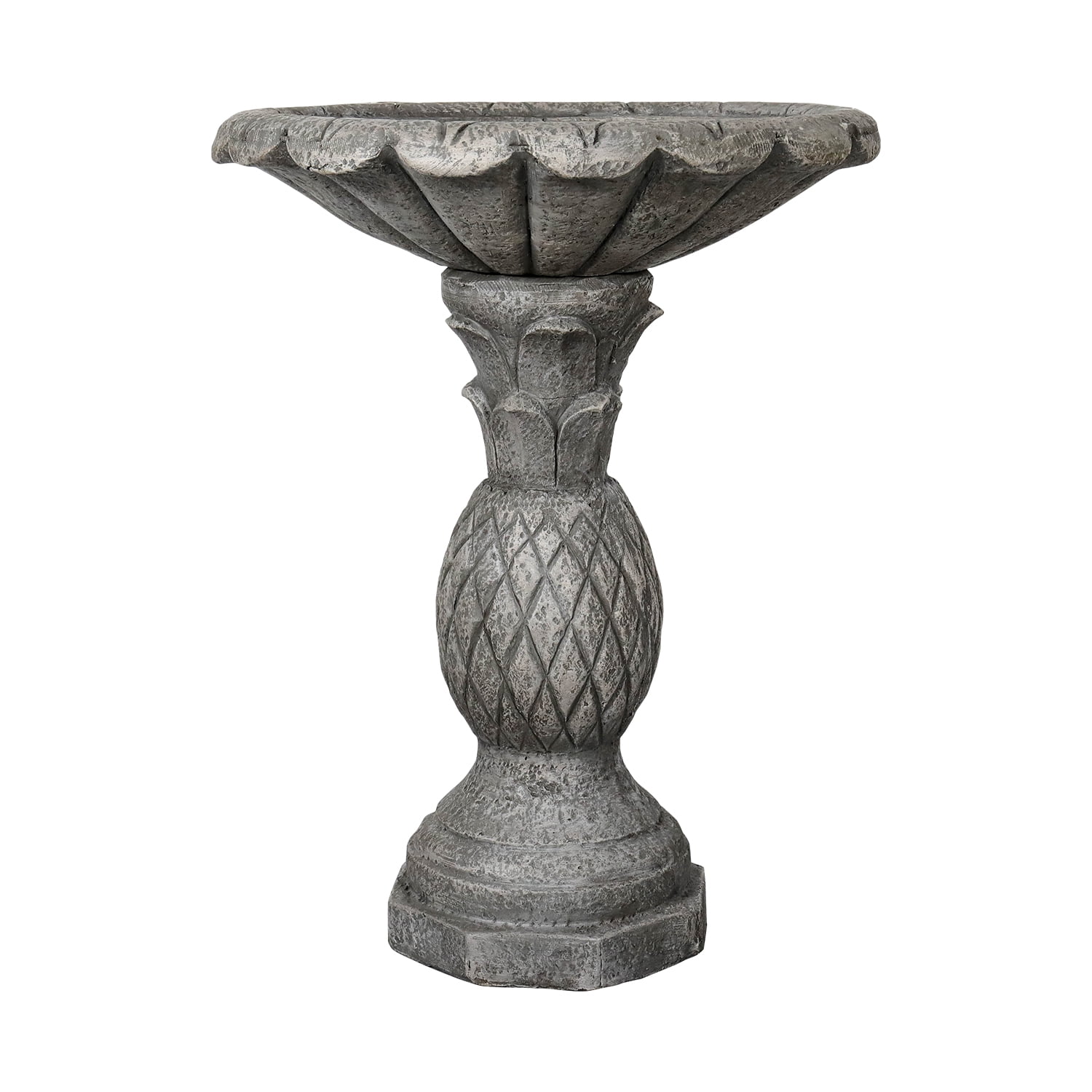 24.8" H Round Concrete Outdoor Bird Bath w/Pineapple Pedestal and Flower Bowl