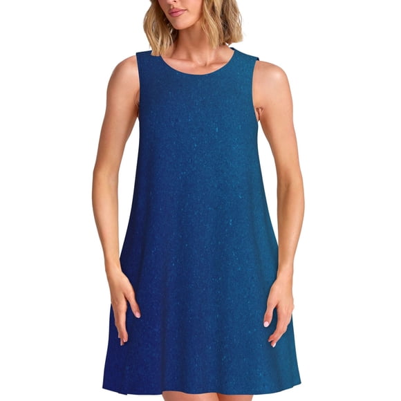 Bixox teal blue Print Women's Sleeveless A-Line Dress with Pockets, Casual Knee-Length Tank Dress for Summer-XX-Large
