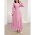thumbnail image 5 of Pink High-Neck Ruched Waist Maxi Dress With Long Blouson Sleeves, 5 of 30