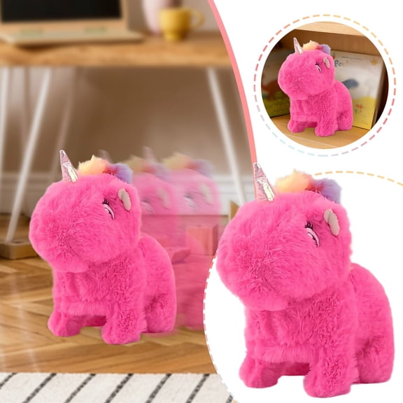Walking Unicorn with Horn Interactive Electronic Pet Plush Unicorn Toy with Sounds and Movements Animated Gift for Toddlers Birthday, Red, 7''