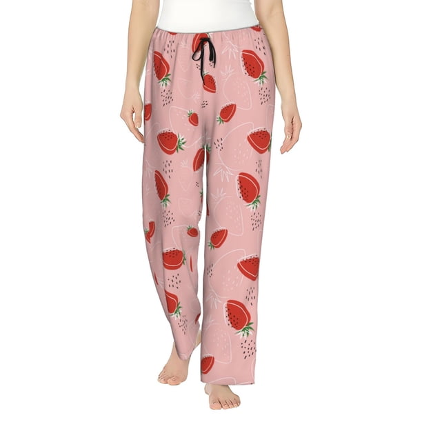 Balery Cute Strawberry C Pantalones de pijama para mujer, pijamas ultraligeros, pantalones de estar por casa-Large