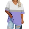 thumbnail image 2 of Blczomt Color Block Spring Tops for Women Oversized Shirts Loose Plus Size Crew Neck Purple Womens Blouses Casual, 2 of 4