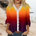 thumbnail image 2 of Dyegold Blouses For Women Dressy Casual 3/4 Flare Sleeve Lace Trim V Neck Floral Print Vintage Tunic Tops Loose Fit Shirts, 2 of 5