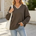 thumbnail image 2 of yillto Womens Sweater Knit V Neck Ruffled Long Sleeve Tops Soft Warm Pullover Sweaters for Fall Winter, 2 of 7