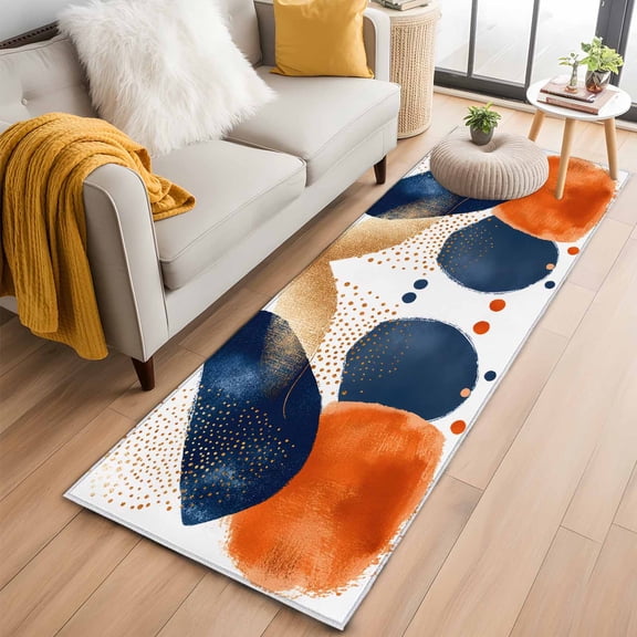 2'x6' Rug Runners for Hallways Kitchen, Navy Blue Burnt Orange Non Slip Entryway Beside Floor Carpet Runner, Artwork Geometric Contemporary Washable Laundry Room Bedroom Throw Rugs Mat for Family Pet