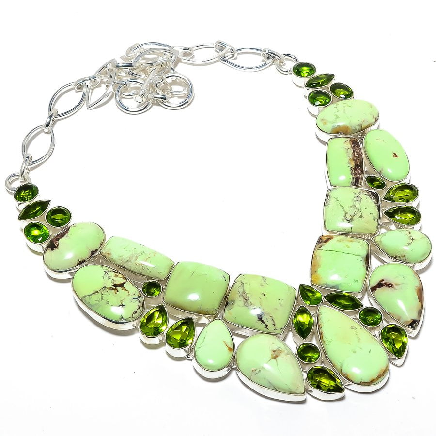 Chrysoprace Green Quartz Gemstone Silver Plated Necklace Jewelry 18 to 20