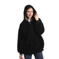 thumbnail image 4 of SWSMCLT Women's Fuzzy Jacket Hood Thermal Pocket Fleece Coat Long Sleeve Hoodie Outerwear Cute Full Zip Zipper Black X-Large, 4 of 4