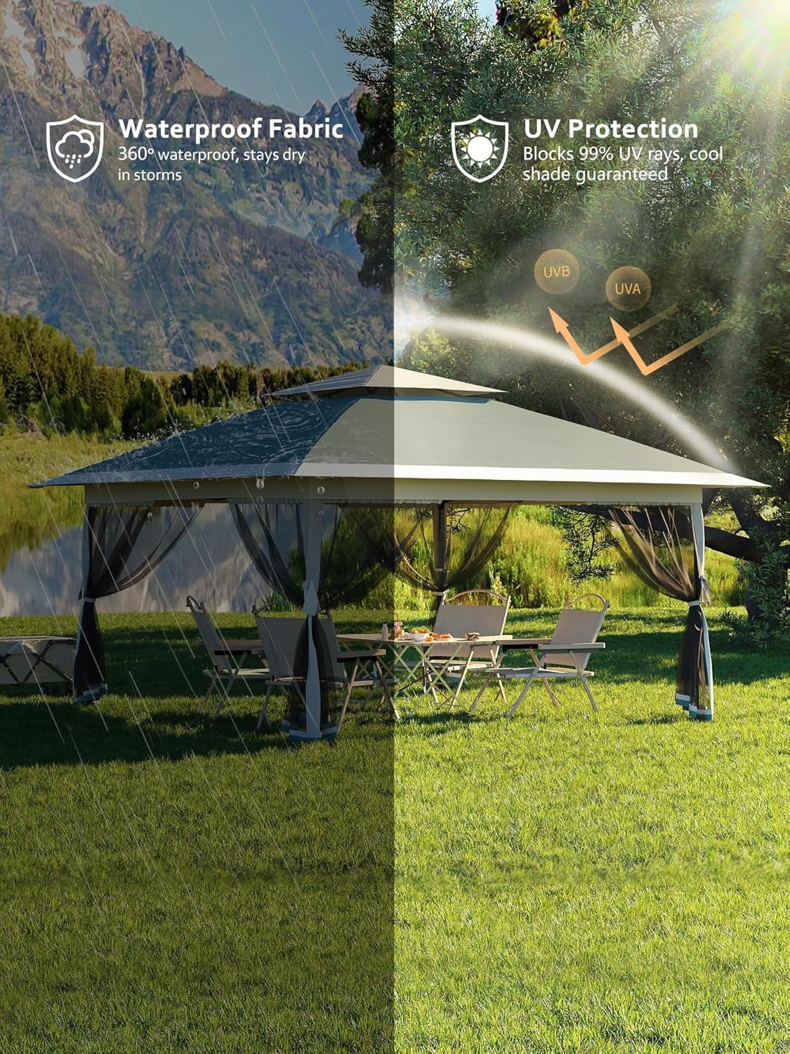 GOGRANT 55.12in x 55.12in Pop-Up Gazebo, with Mesh Cover, Double Vented Roof