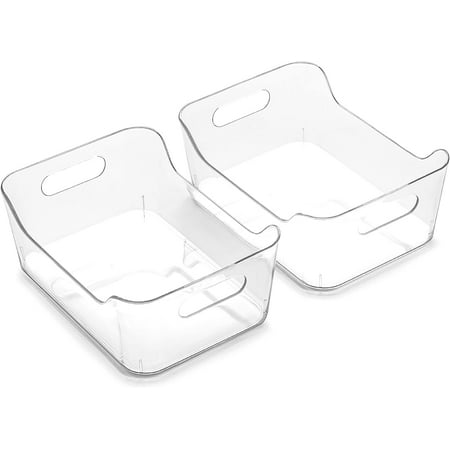 | Plastic Storage Bins Large - 2 Pack Clear | THE SOHO COLLECTION | Pantry Organizers and Storage Containers | Fridge Organizer Bins | Kitchen Cabinet Organizer | Medicine Cabinet Bin