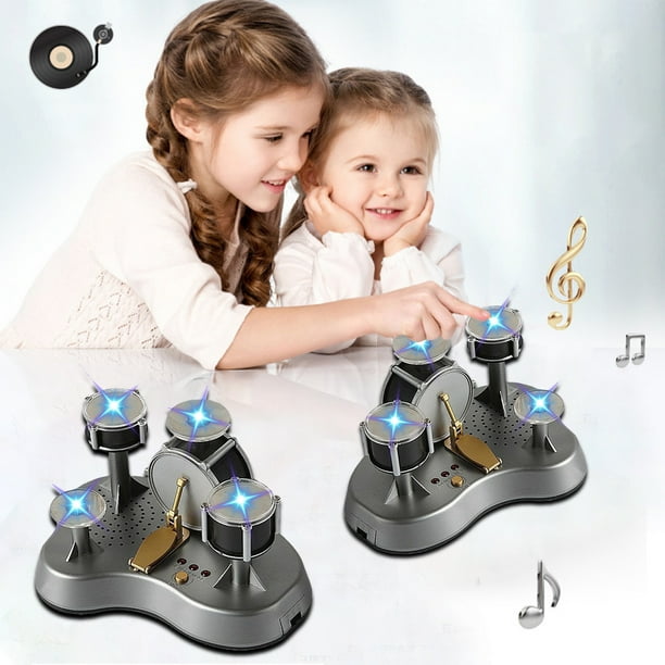 Juguetes para piscina, juguetes para bebés, juguetes para niños pequeños, batería electrónica de escritorio con mini tambor de dedos, novedoso set con sonidos y luces, tambor de dedos, novedoso kit de