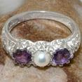thumbnail image 5 of LBG British Made 14k White Gold Cultured Pearl & Amethyst Womens Anniversary Ring - 33 size options - Size 10, 5 of 7