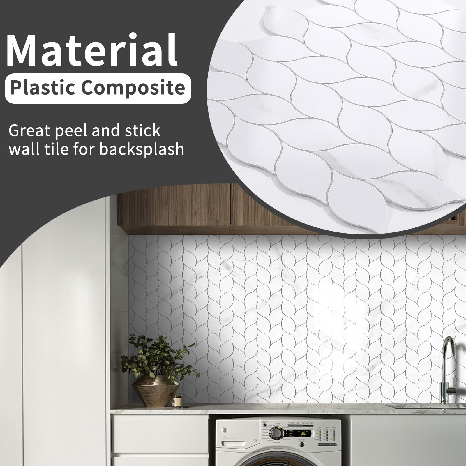10-sheet Peel And Stick Backsplash Tile For Kitchen  Self-adhesive Mosaic Glossy Leaf On Wall With Gaps (calacatta White)
