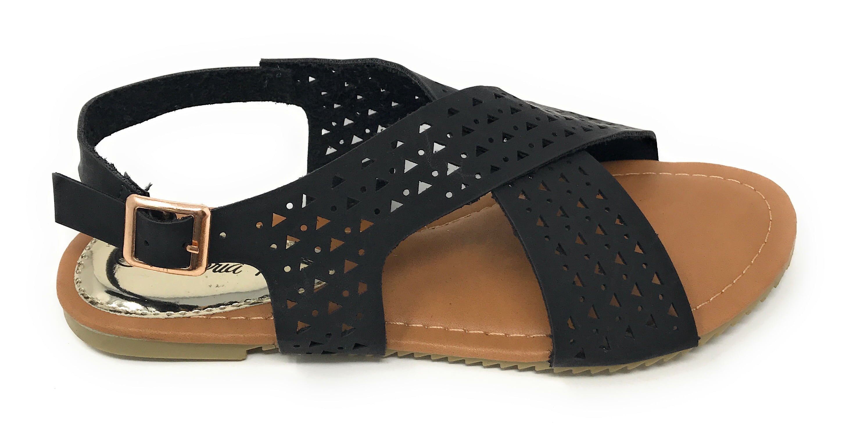 Victoria K Women's Perforated CrissCross Straps With Side Buckle Sandals