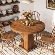 Tribesigns Solid Wood Dining Table, 31.5 Small Round Kitchen Table for 2, (Rustic Brown)