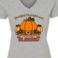 thumbnail image 4 of Inktastic Thankful Grateful and Blessed Pumpkins and Sunflower Women's V-Neck T-Shirt, 4 of 5
