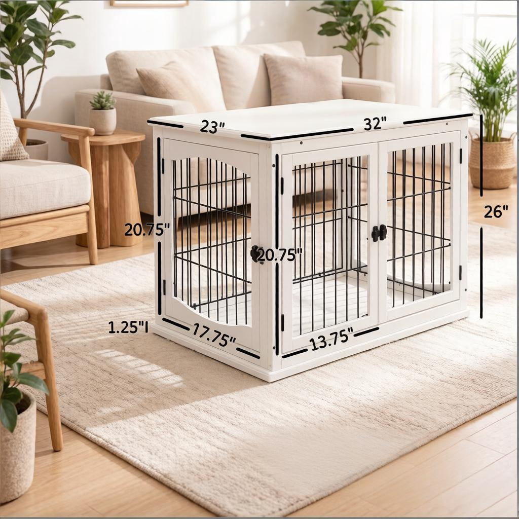 2-in-1 Dog Crate End Table, Furniture-Style Puppy Kennel with Double Entrances & Lockable Doors, Sturdy MDF Frame, for Small & Medium Dogs Up to 44 lbs