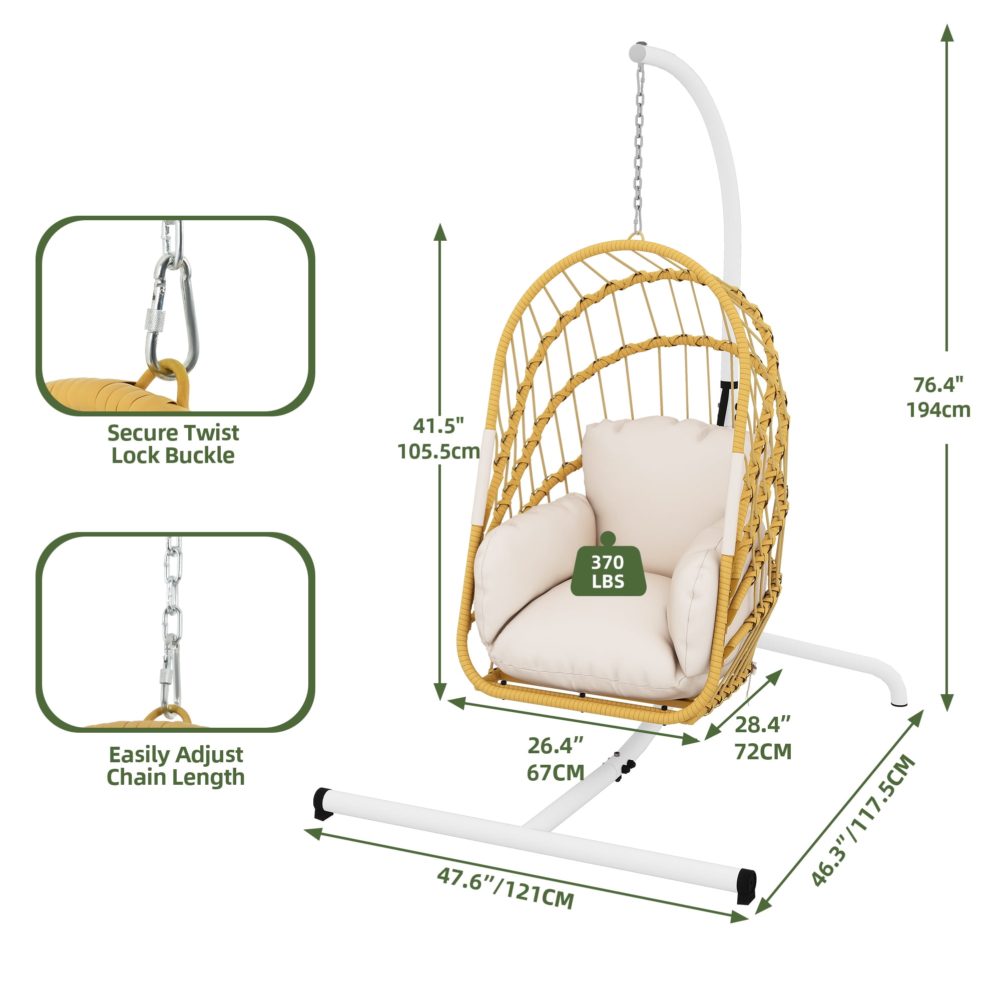 Uforic Hanging Egg Chair with Stand, Patio Swing Egg Chair Hammock Chair for Outdoor Indoor - Beige