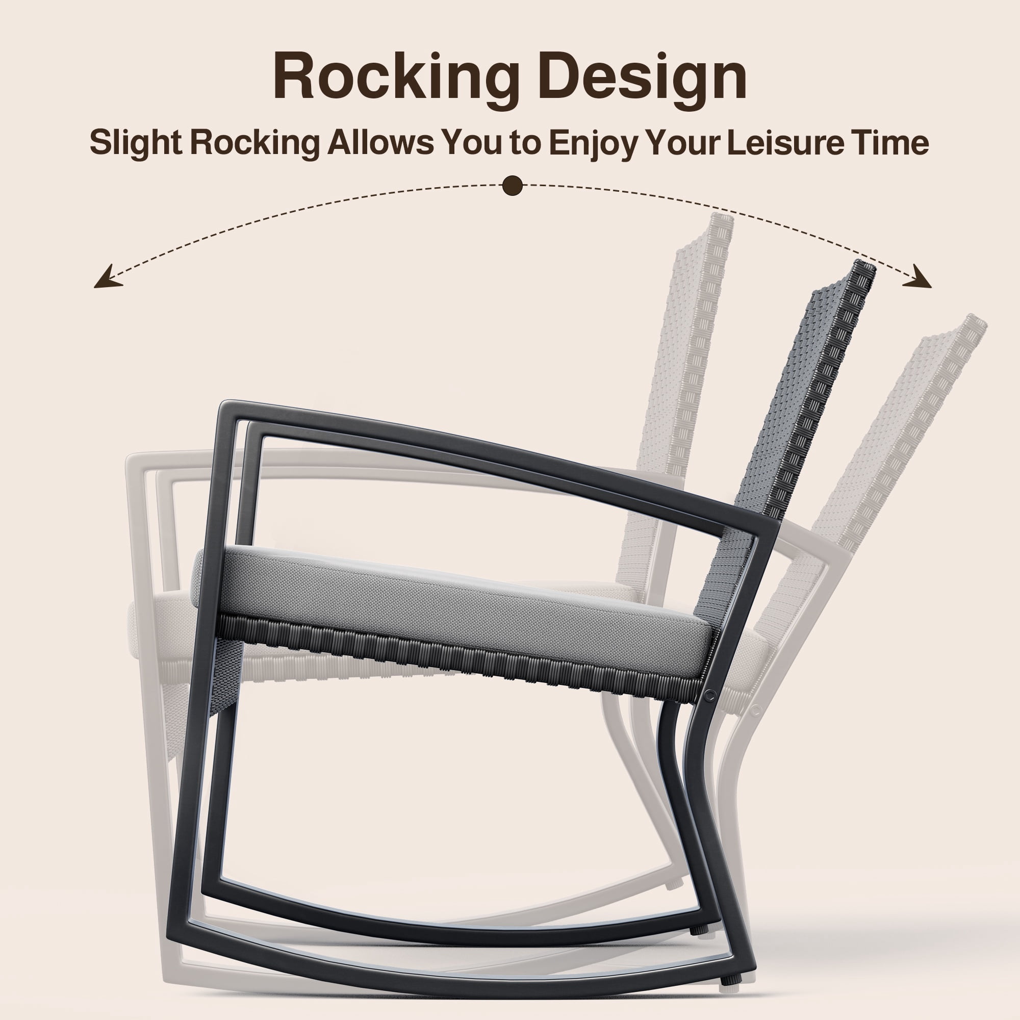 Patio Furniture Set, Lofka 4 Pieces Outdoor Conversation Set with Rattan Wicker Rocking Chairs, Removable Cushions & Glass Table, Gray
