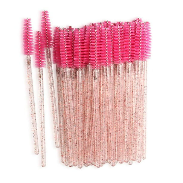 100 cepillos desechables para pestañas con mango de cristal para rímel. Rosa roja