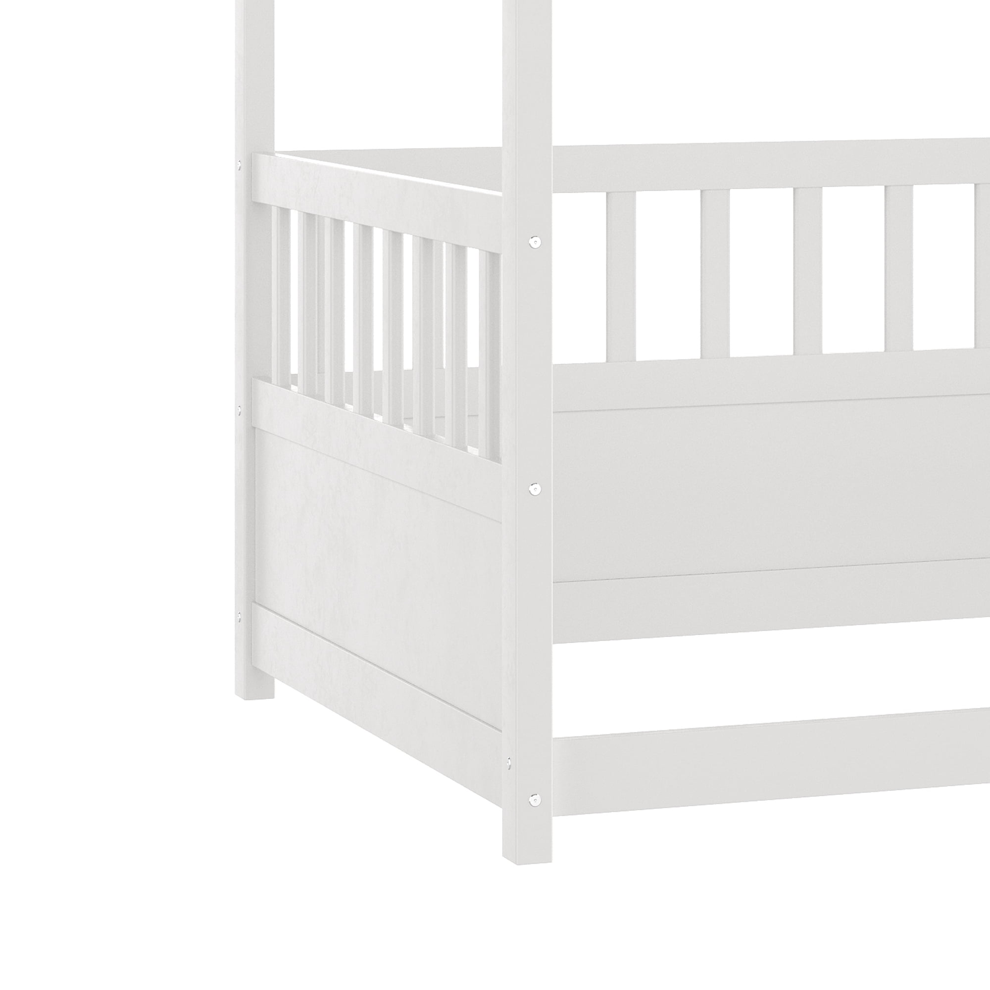 Miniyam Twin Size Canopy Bed with Guardrails for Kids and Teens, White