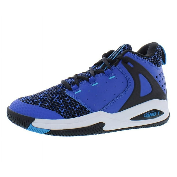 AND1 Takeoff 30 Boys Basketball Shoes Mid Top cool court Sneakers for Kids Navy BlueWhite 4 Wide Big Kid