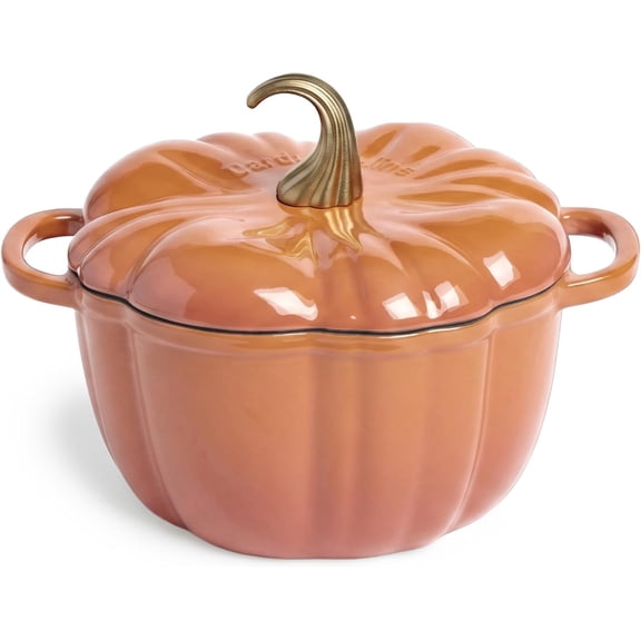 Pumpkin Dutch Oven with Lid, 5.5 qt Enameled Cast Iron Pot for Soup, Stews and Bread Baking, Induction Compatible, Oven Safe to 500°F, Hand Wash Recommended