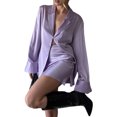 thumbnail image 3 of VISgogo Mujeres Tops Falda Traje, Manga Larga Color Sólido Botones Tops Cintura Alta Medio Vestido Verano Otoño Traje VISgogo moda, 3 of 7