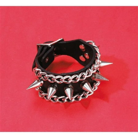 Black Hills Mens Bracelets - Men 7 Long Spikes & Chains Buckle Leather Strap Punk Bracelet, Black, One Size