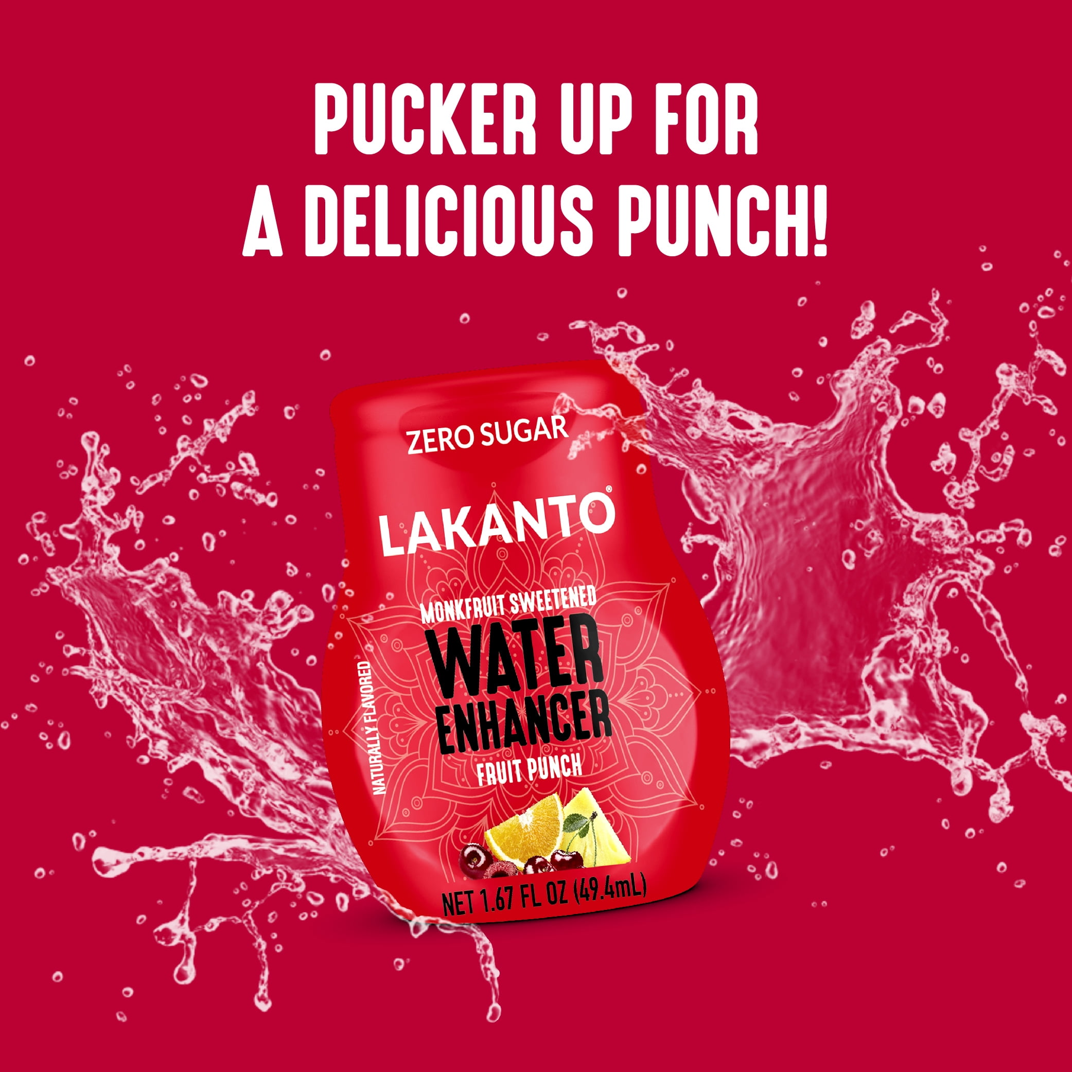 Lakanto Sugar Free Water Enhancer - Sweetened with Monk Fruit Sweetener and Erythritol, On the Go Liquid H2O Hydration, Zero Sugar, Naturally Flavored - Fruit Punch (1.67 fl oz - Pack of 6)